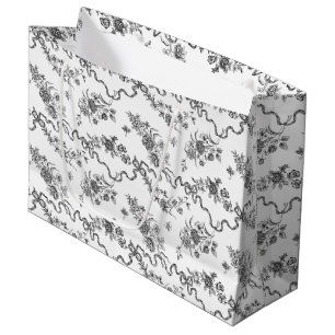 Grand Sac Cadeau Élégant Vintage gravé noir Roses et rubans
