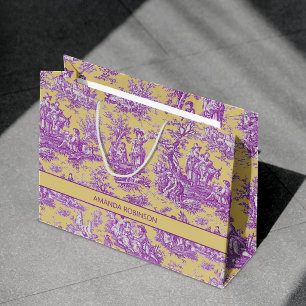 Grand Sac Cadeau Elégant vintage violet jaune toile de jouy