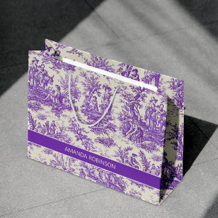 Grand Sac Cadeau Elégant vintage violet toile de jouy
