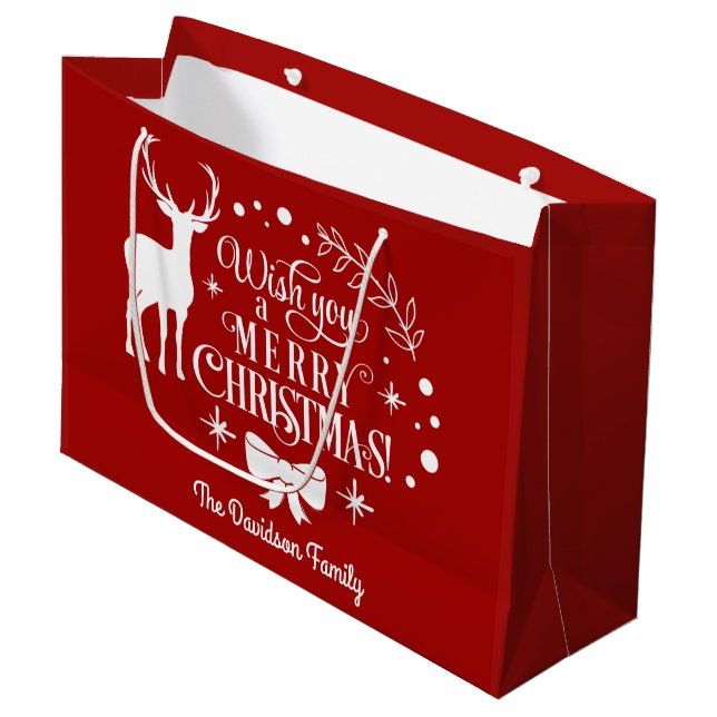 Grand Sac Cadeau Elégant Vous Souhaite Un Joyeux Monogramme DE NOËL (Devant Angle)