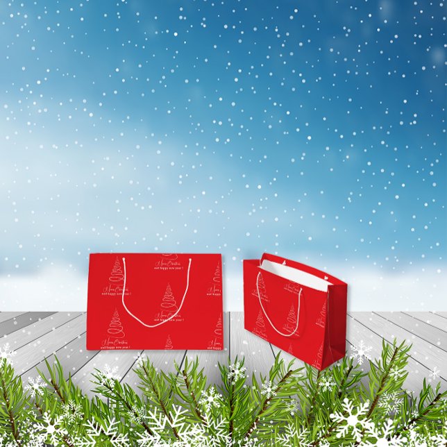 Grand Sac Cadeau Elegant White Christmas Tree Red  (Créateur téléchargé)