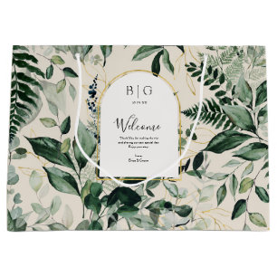 Grand Sac Cadeau Elégante aquarelle beige Verdure Accueil mariage