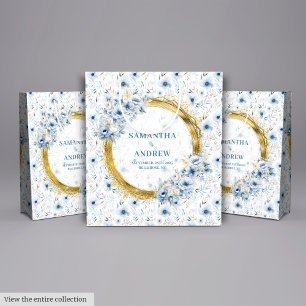 Grand Sac Cadeau Elégante aquarelle Boho Dusty Blue Gold Mariage