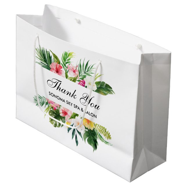 Grand Sac Cadeau Elégante aquarelle Merci floral tropical (Devant Angle)