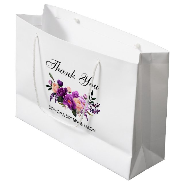 Grand Sac Cadeau Elégante aquarelle violet violet Merci floral (Devant Angle)