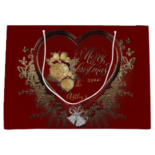 Grand Sac Cadeau Élégante coutume de coeur victorien rouge-or