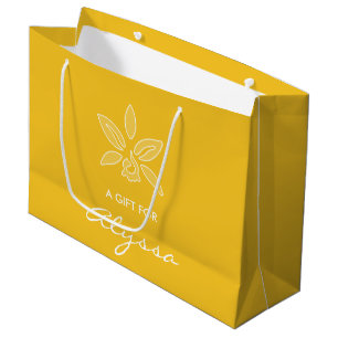 Grand Sac Cadeau Elégante Orchidée Simple Fleur Jaune Riche Avec No