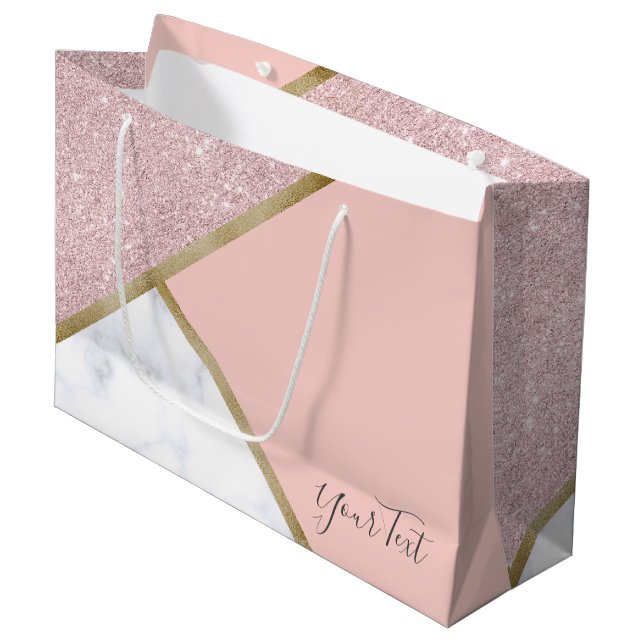 Grand Sac Cadeau Elégante parties scintillant en or rose géométriqu (Devant Angle)