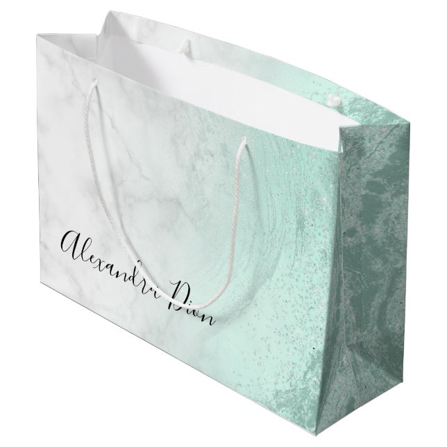 Grand Sac Cadeau Elégante parties scintillant moderne vert menthe m (Dos Angle)