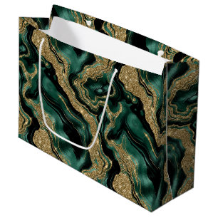 Grand Sac Cadeau Elégante Parties scintillant verte et or Agate Ann