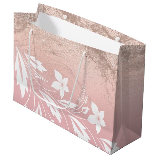 Grand Sac Cadeau Élégante pente moderne rose or parties scintillant (Devant Angle)