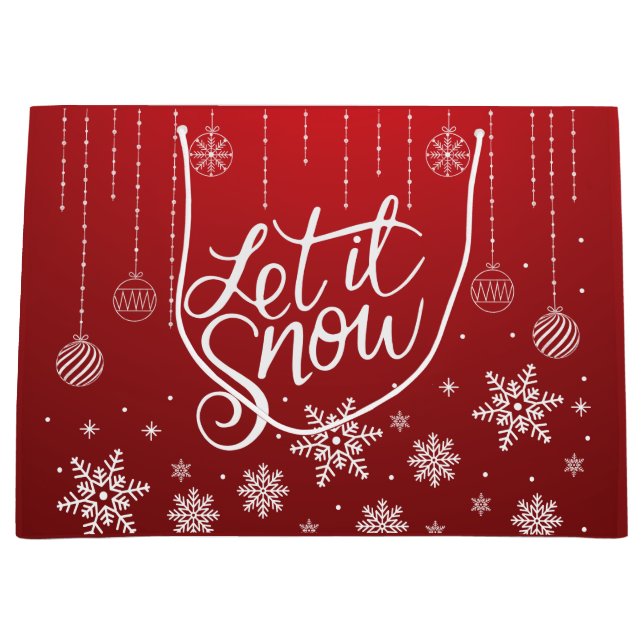 Grand Sac Cadeau Élégantes  Rouge Joyeux Noël Flocons de neige (Devant)