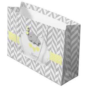 Grand Sac Cadeau Eléphant Jaune Design - Baby Boy Douche
