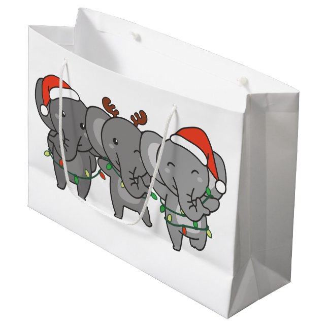 Grand Sac Cadeau Eléphant Noël Animaux mignons Grand Gi (Devant Angle)