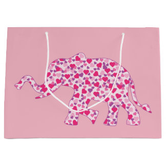 Grand Sac Cadeau Eléphants composés de petits coeurs roses d'amour