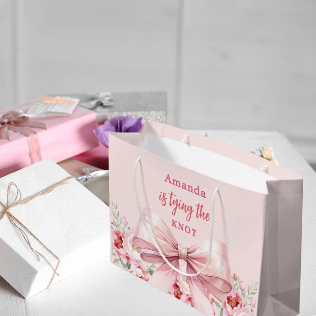Grand Sac Cadeau Elle noue le nœud rose floral Shower de mariage (Créateur téléchargé)