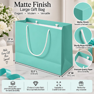 Grand Sac Cadeau Emballage Cadeau Minimaliste de Couleur Uni Aqua D
