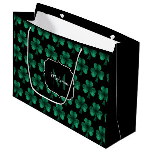 Grand Sac Cadeau Emerald Green Sparkle Shamrock noir Monogramme