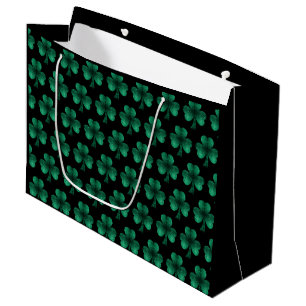 Grand Sac Cadeau Emerald Green Sparkles Shamrock motif noir