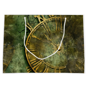 Grand Sac Cadeau Émeraude Green Rustic Steampunk Horloge (12)