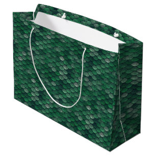 Grand Sac Cadeau Émeraude Peau de Serpent Vert / Dinosaure Échelle 