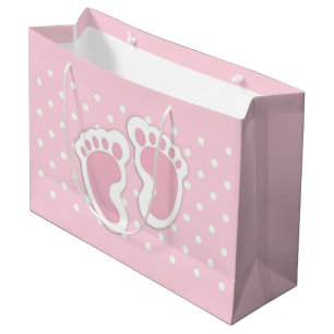 Grand Sac Cadeau Empreinte Bébé Rose Cute