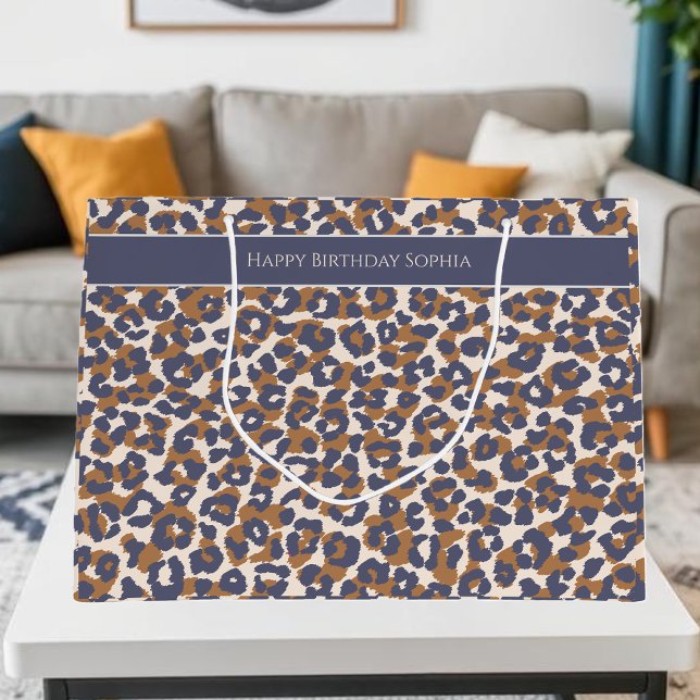 Grand Sac Cadeau Empreinte de léopard-bleu et Brown (Leopard Print-Blue and Brown- Large Gift Bag)