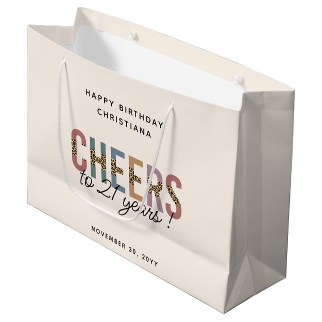 Grand Sac Cadeau Empreinte de léopard de fête du 21e anniversaire m (Devant Angle)