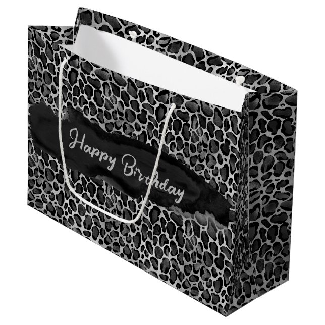 Grand Sac Cadeau Empreinte de léopard Glam personnalisé Anniversair (Devant Angle)