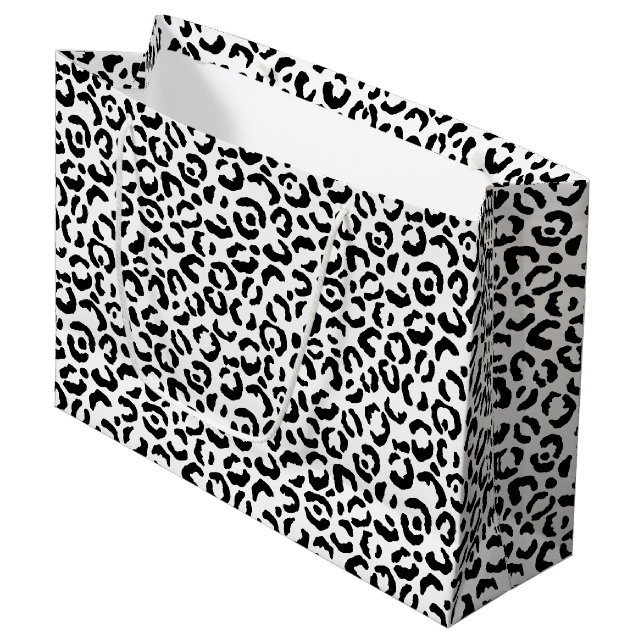 Grand Sac Cadeau Empreinte de léopard noir blanc       (Devant Angle)