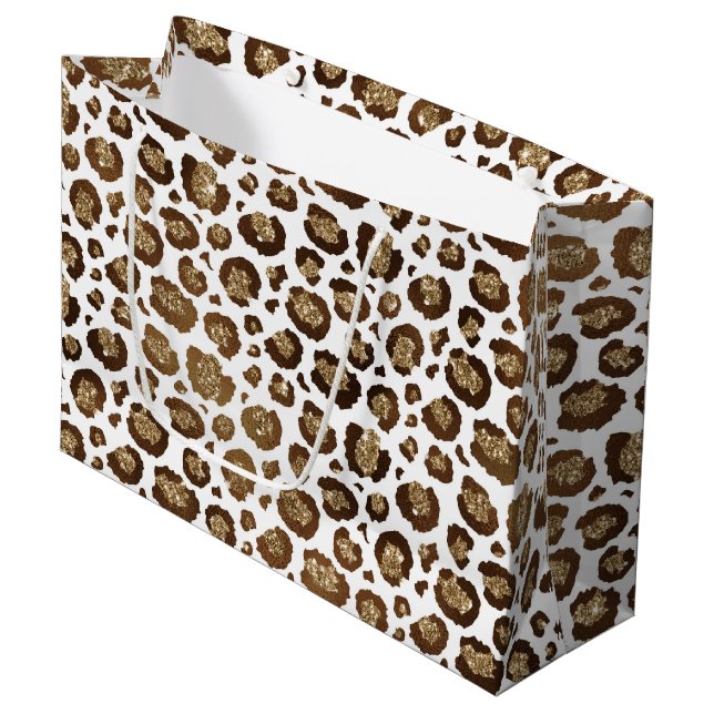 Grand Sac Cadeau Empreinte de léopard Parties scintillant or (Devant Angle)