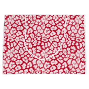 Grand Sac Cadeau Empreinte de léopard rouge et blanc