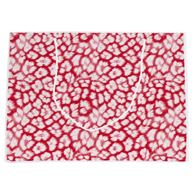 Grand Sac Cadeau Empreinte de léopard rouge et blanc (Devant)