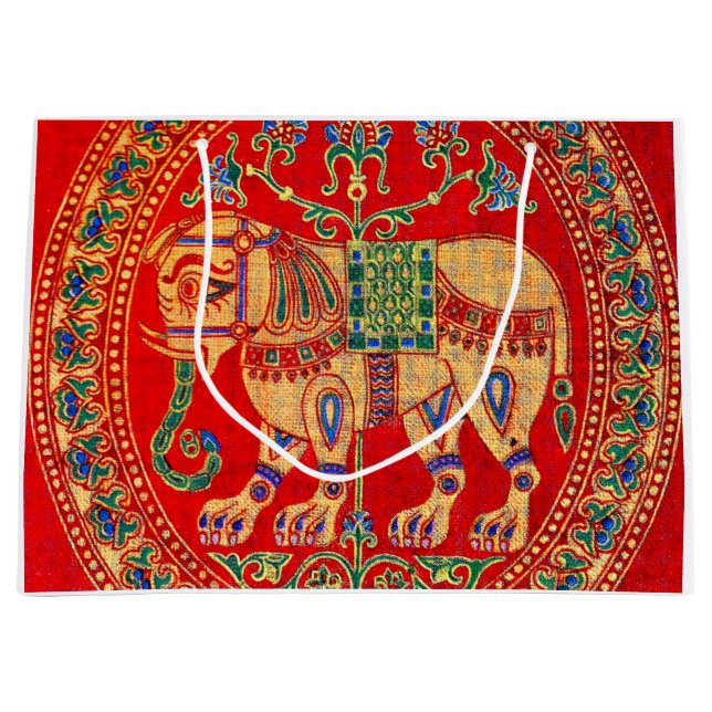 Grand Sac Cadeau Empreinte d'éléphants d'Inde orientale (Devant)