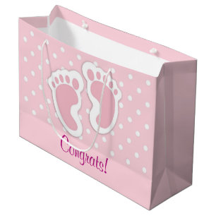 Grand Sac Cadeau Empreintes Bébé Rose Cute