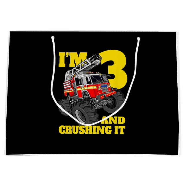 Grand Sac Cadeau Enfants Camion d'incendie 3e anniversaire garçon b (Devant)