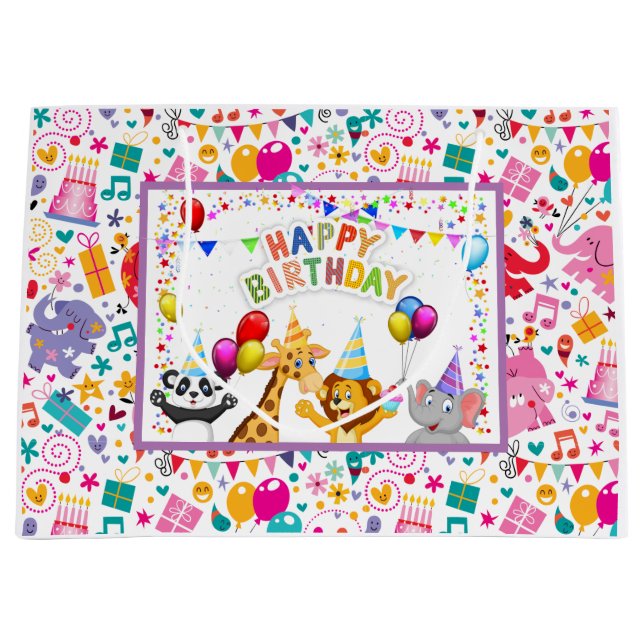 Grand Sac Cadeau Enfants Joyeux anniversaire (Devant)