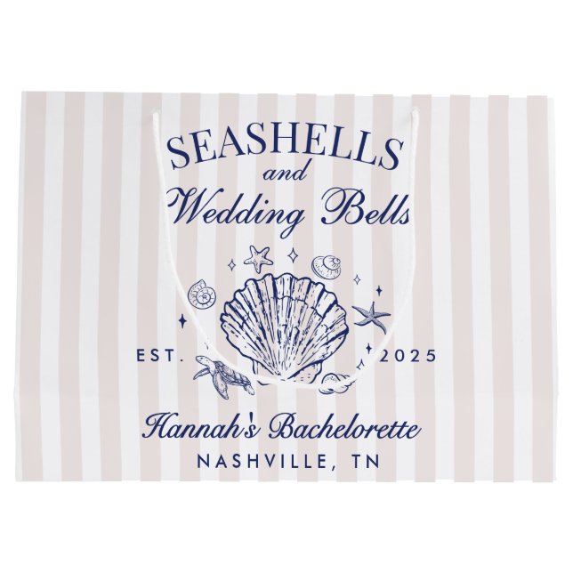 Grand Sac Cadeau Enterrement de vie de jeune fille Coquillages Rose (Dos)