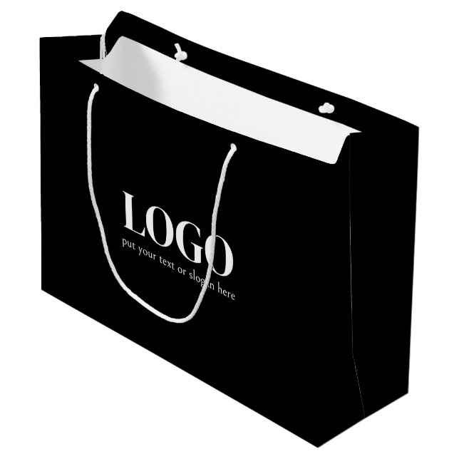 Grand Sac Cadeau Entreprise Personnalisée En Noir Et Blanc (Devant Angle)