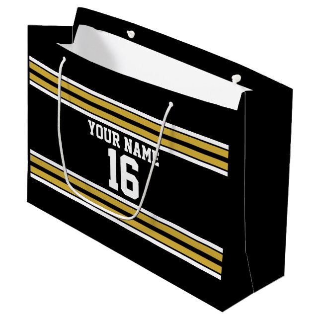 Grand Sac Cadeau Équipe cycliste Black with Gold White Stripes (Devant Angle)