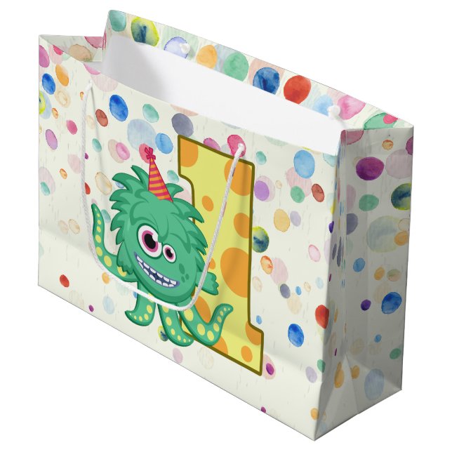 Grand Sac Cadeau ęr Partie de monstre d'anniversaire (Devant Angle)