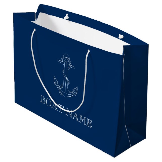 Grand Sac Cadeau Esprit nautique Ancre Marine Bleu (Dos Angle)