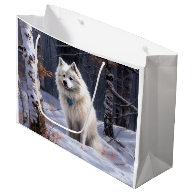 Grand Sac Cadeau Esquimau Américain Laisser Neige Noël (Devant Angle)
