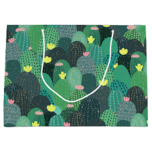 Grand Sac Cadeau Été Vert Turquoise Cactus Gold points Design migno