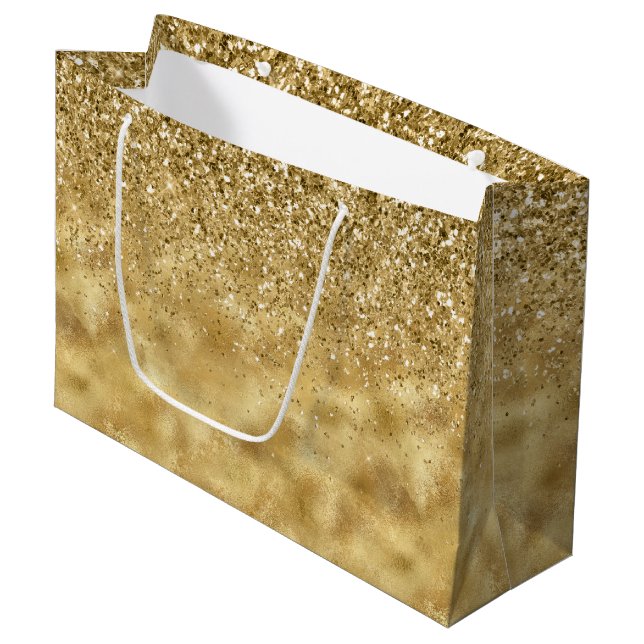 Grand Sac Cadeau Étincelle de Parties scintillant d'or            (Devant Angle)