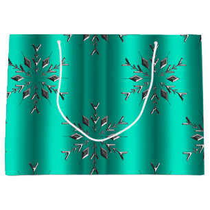 Grand Sac Cadeau Étoile de Noël turquoise et Silver