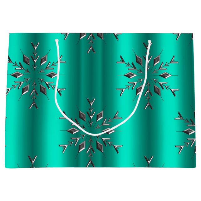 Grand Sac Cadeau Étoile de Noël turquoise et Silver (Devant)