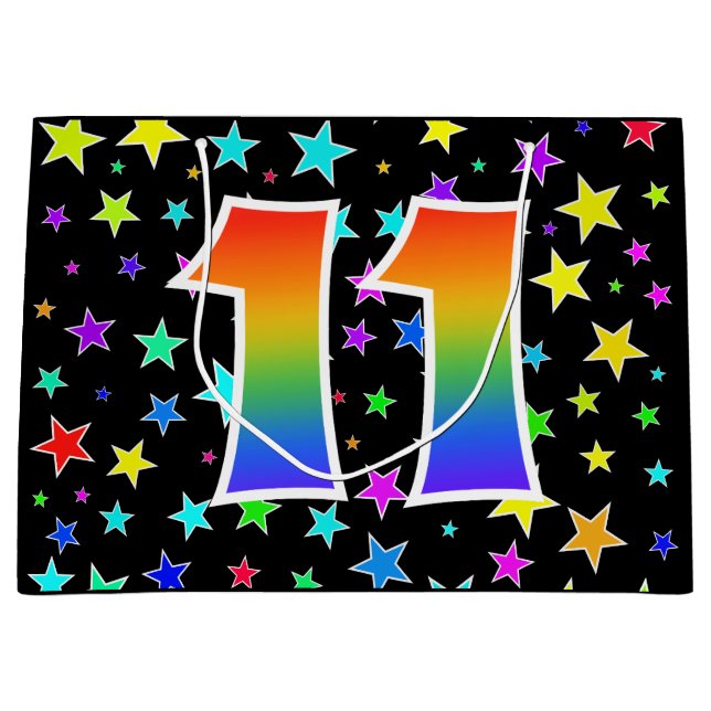 Grand Sac Cadeau Étoiles colorées + Motif arc-en-ciel "11" N° d'évé (Devant)
