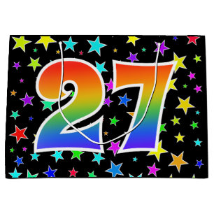 Grand Sac Cadeau Étoiles colorées + Motif arc-en-ciel "27" N° d'évé