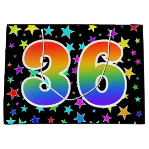 Grand Sac Cadeau Étoiles colorées + Motif arc-en-ciel "36" N° d'évé
